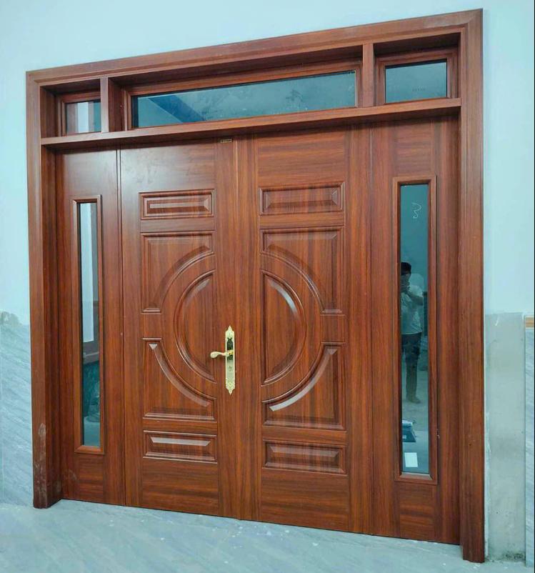 Cửa thép vân gỗ 2 cánh lệch chất lượng, giá rẻ ở Bình Dương - Không độc hại