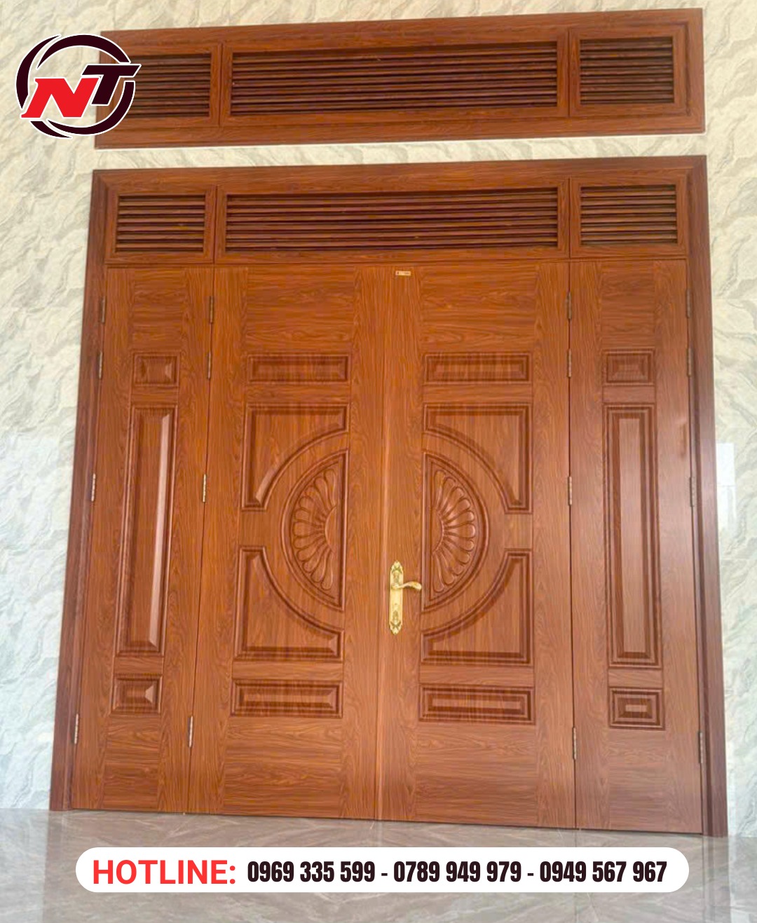 Cửa thép vân gỗ 4 cánh đều bảo hành dài hạn ở Bình Dương