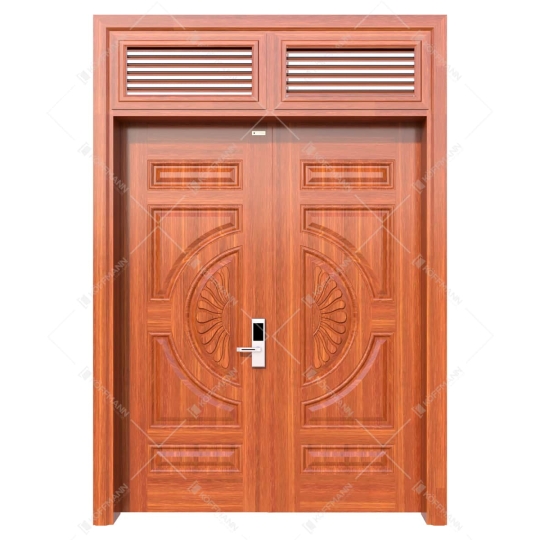 Cửa thép vân gỗ 2 cánh đều huỳnh hoa cúc KG-22.01H.01H-2NC