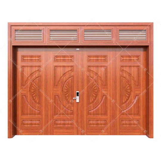 Cửa thép vân gỗ 4 cánh đều huỳnh hoa cúc KG-42.01H.01H-4NC