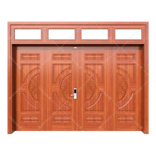 Cửa thép vân gỗ 4 cánh đều huỳnh hoa cúc KG-42.01H.01H-4TK